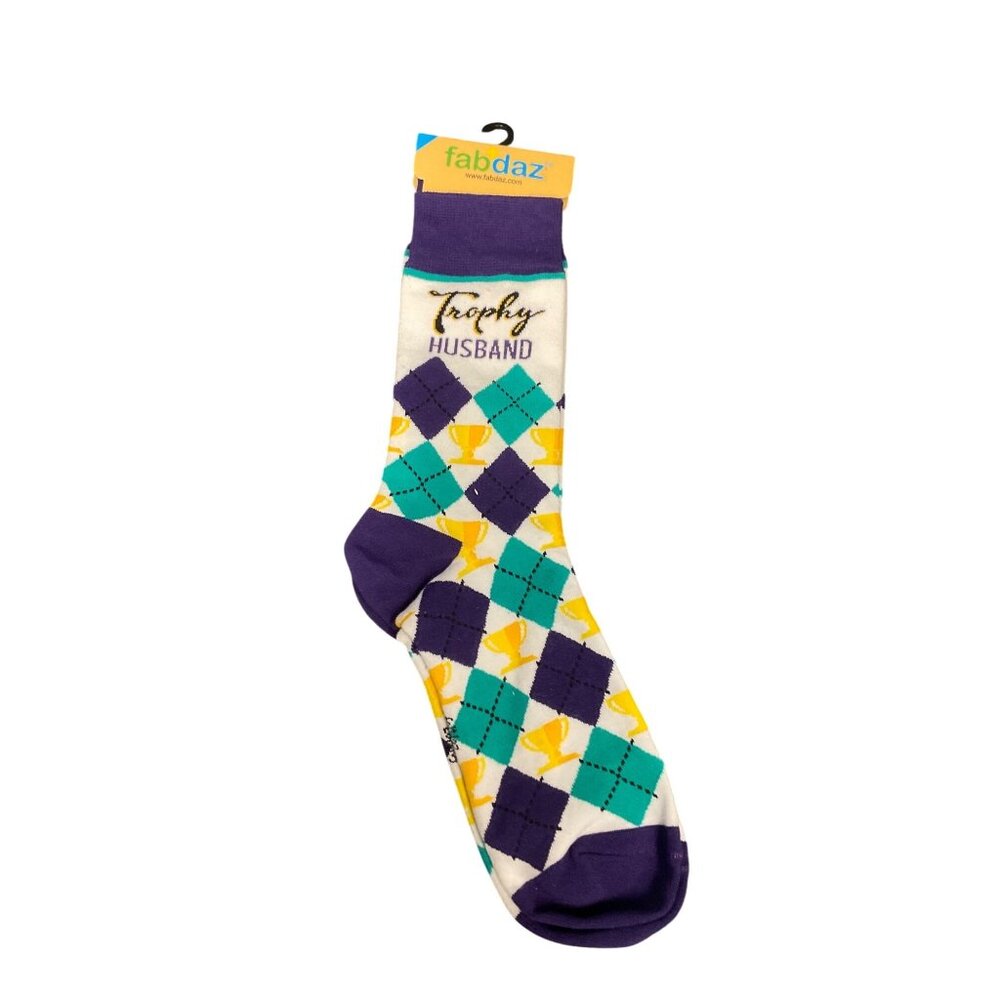 Trophy Husband Argyle Socks Mens Shoe Size 7-12.5 Fabdaz Cotton Blend Purple/Tea
